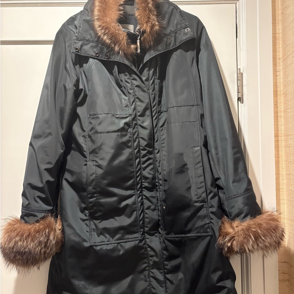 Women's Black Raccoon-Trimmed Coat
